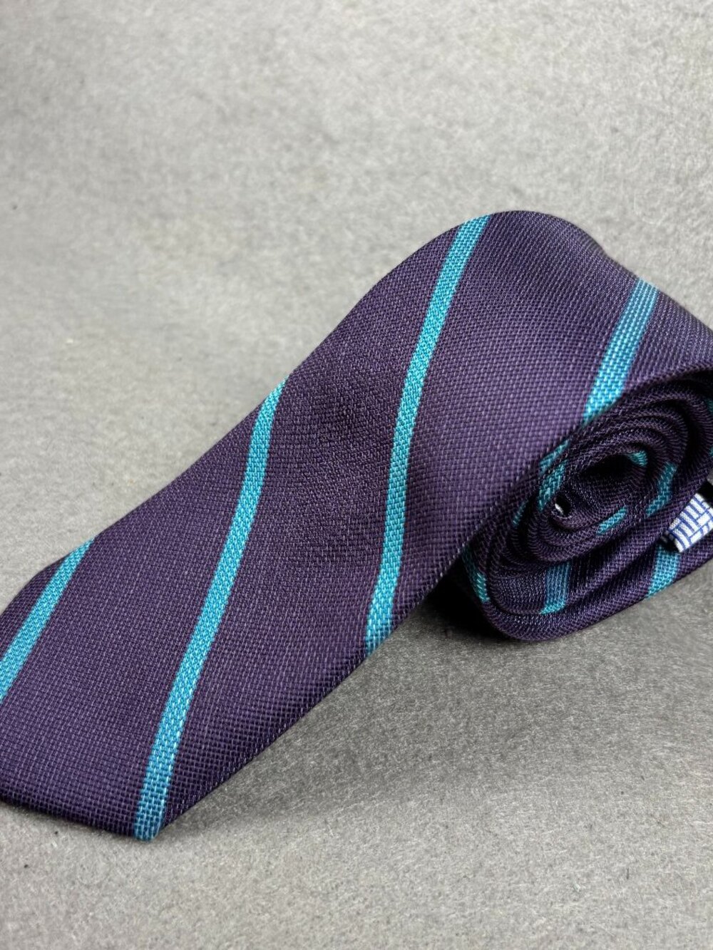 Twillory Linen Blend Purple Turquoise Striped Textured Tie